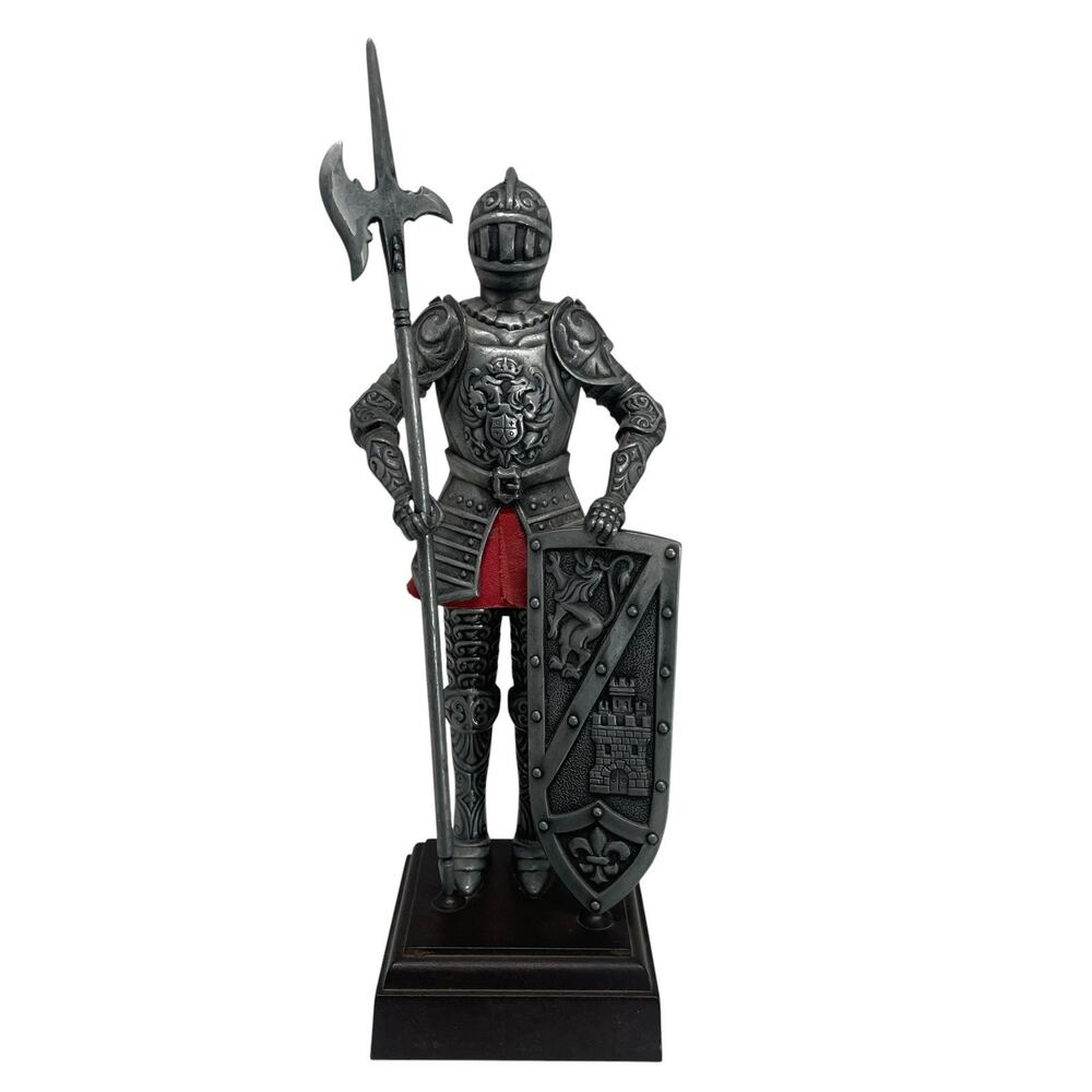 Medieval Knight Suit Of Armor Statue With Spear Metal Model 10" Figurine